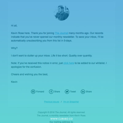 Kevin Rose from Digg sent a great unsubscribe email that deserves some unpacking